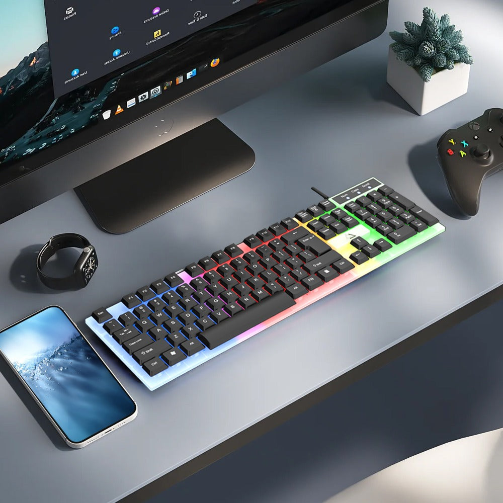 Wired USB RGB Gaming Keyboard and Mouse Combo 104 Keys Backlit Mechanical Feel 1000 DPI Optical Mouse for PC Desktop Laptop Windows Mac Linux Gamer Black White