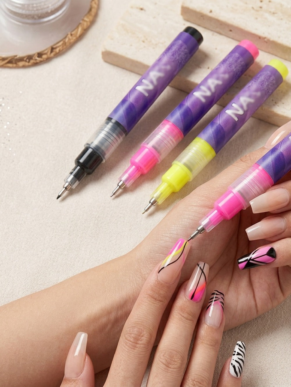Metal Rod Nylon Brush Nail Art Pen Set 12 Colors - Acrylic Paint Pens for 3D Doodle Dot & Stitching Nail Design, Quick-Dry Long-Lasting Detail Tools for Home & Salon, Beginner Gift