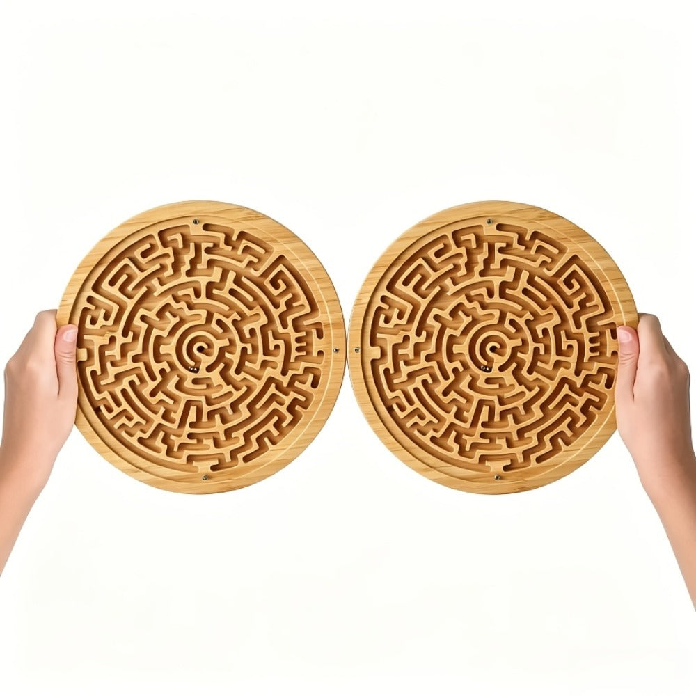 Wooden Maze Balance Board with Steel Ball, Handheld Puzzle Game in 1 or 2 Packs