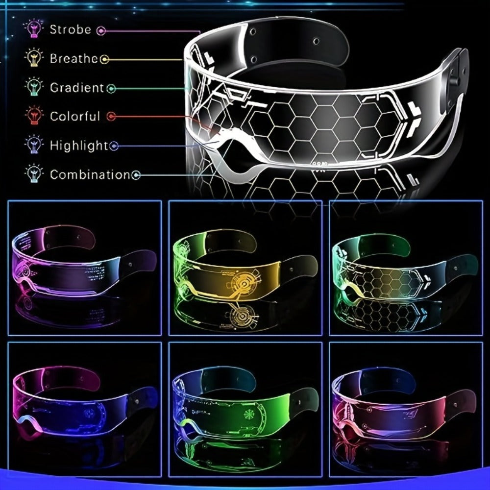 LED Visor Glasses 2 Pack, Cyberpunk Light Up Glasses with 7 Colors and 5 Modes for Parties