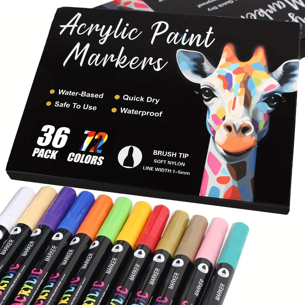 Double-Ended Acrylic Paint Pens 48 72 Colors Bulk Pack – Waterproof Dual Tip Markers for Rock Painting Fabric Metal Glass Wood Canvas Ceramics Eggs Pumpkins Artist Crafter Gift