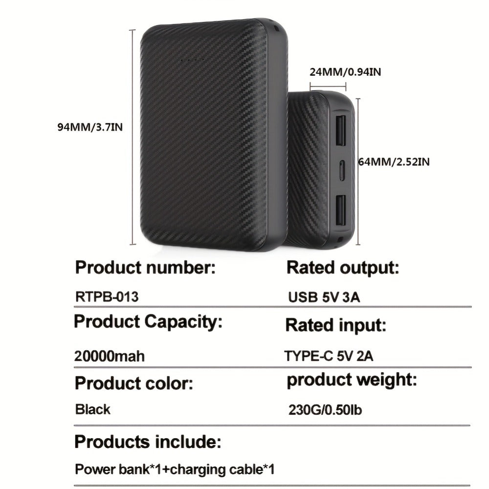 20000mAh Heated Vest Power Bank 5V 3A – Battery Pack for Heated Jacket, Scarf, Socks & Gloves, USB-C Input, Li-Polymer, Winter Heated Clothing Power Supply for Skiing, Hunting & Outdoor Work
