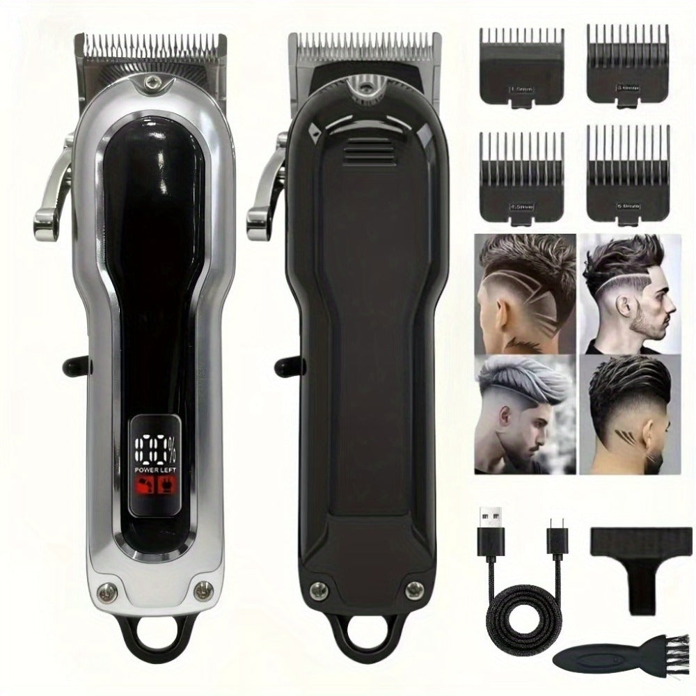 Electric Hair Clipper Set with Limit Comb — Barber-Grade Professional Trimmer, Long-Lasting Rechargeable Battery, Home & Travel Haircut Kit, Gift for Dad, Silver & Golden