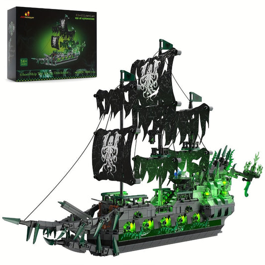 Pirate Ship Building Blocks, Flying Dutchman Ghost Ship Model 40001 with LED Lights