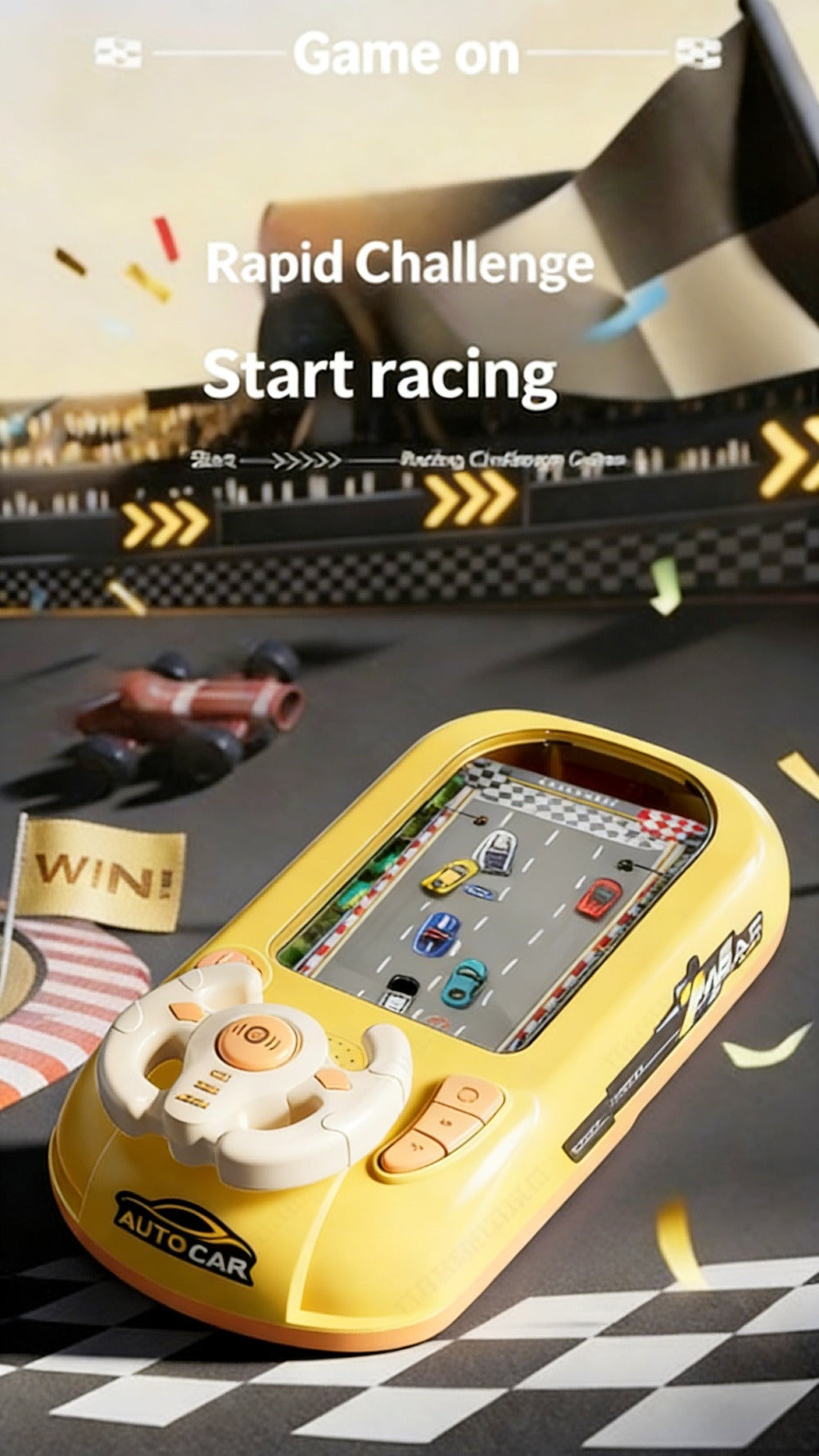 Racing Simulator Steering Wheel Toy for Boys & Girls – 200 Game Levels, Realistic Sound Effects & HD Graphics, Interactive Parent-Child Educational Toy, Birthday Summer Holiday Gift (Yellow / Green)