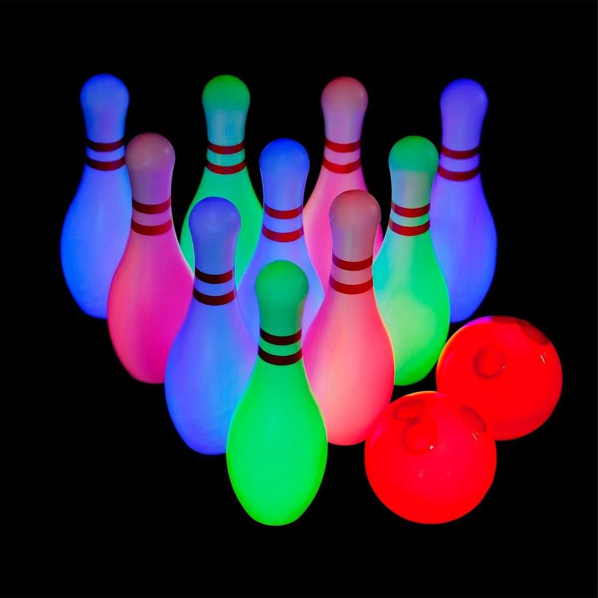 Light-Up Kids Bowling Set with 10 Pins & 2 Balls - Glowing Indoor Outdoor Bowling Game for Boys & Girls, 7.87-Inch Tall Pins, Fun Toddler Toy Set, Perfect Birthday Gift for Kids