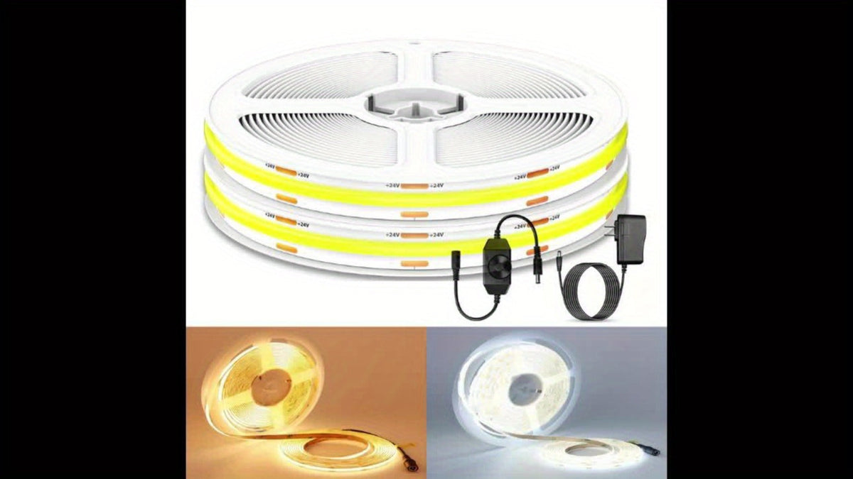 COB LED Strip Light 4800LEDs 32.8FT No Dark Spots - High Density Dimmable Knob Switch Ultra-Thin 8mm Flexible Tape Light for Under Cabinet TV Backlight Kitchen Vanity Mirror Bedroom Bathroom