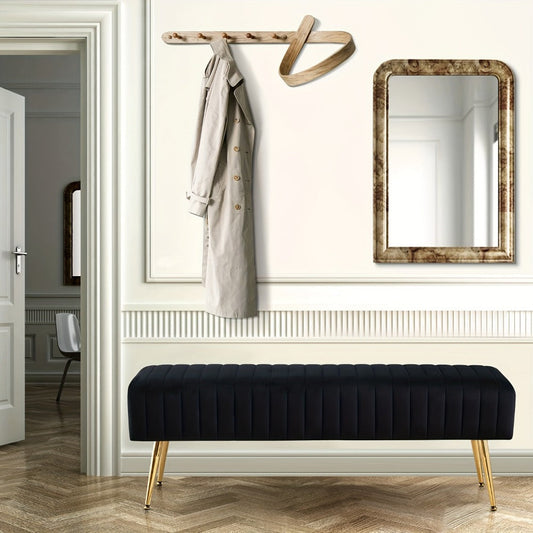 Accent Bench, Luxury Velvet 44 Inch Gold-Plated Legs Upholstered Shoe Changing Bench shown in the main product view