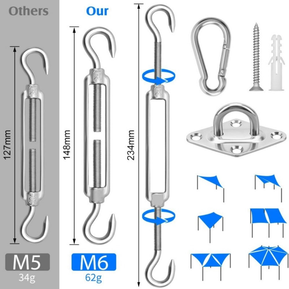 44-Piece Metal Shade Sail Hardware Kit with Weather-Resistant Finish for Patio detail image - detail view 4