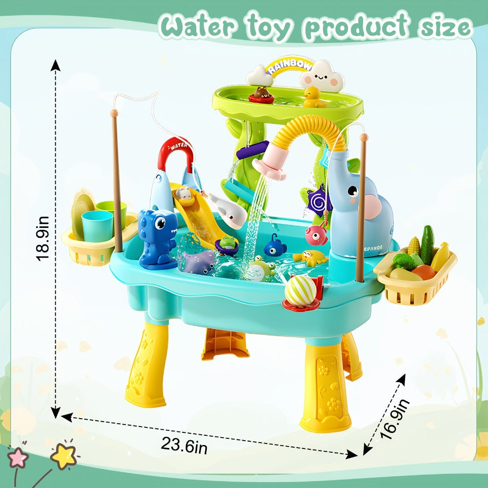 Kids Water Table Toy with Electric Pump & Faucet, Play Food & Fishing Toy in Blue or Pink