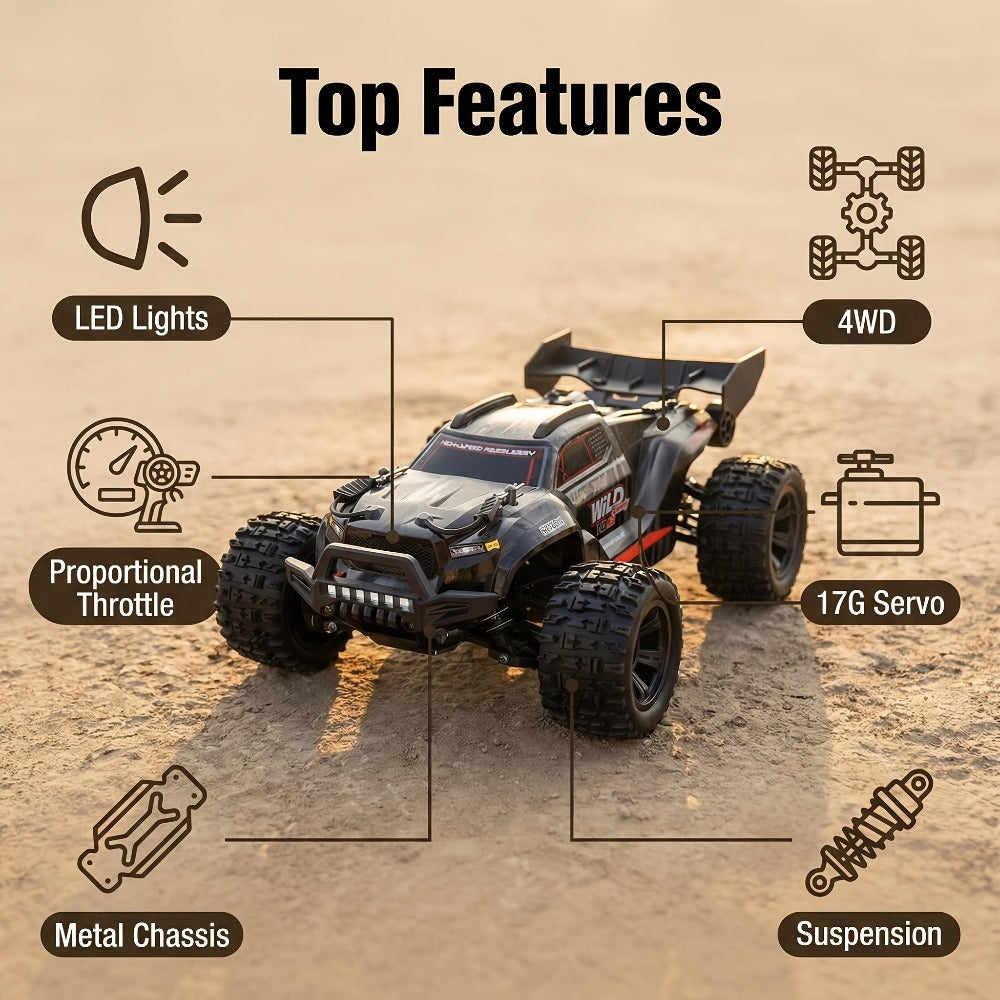 4WD RC Off-Road Car with Brushed or Brushless Dual-Battery Options