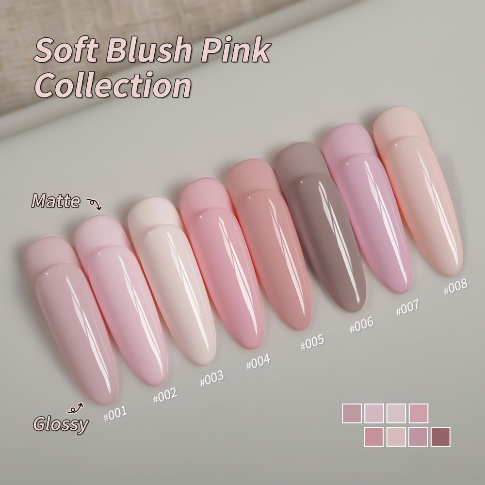 Gel Nail Polish Set 8 Colors Semi-Permanent Soak-Off LED Cure Long-Lasting Manicure Kit - 0.51oz Each Bottle Gentle Pink Shades 001-008 DIY Home Salon Nail Art Gift for Women