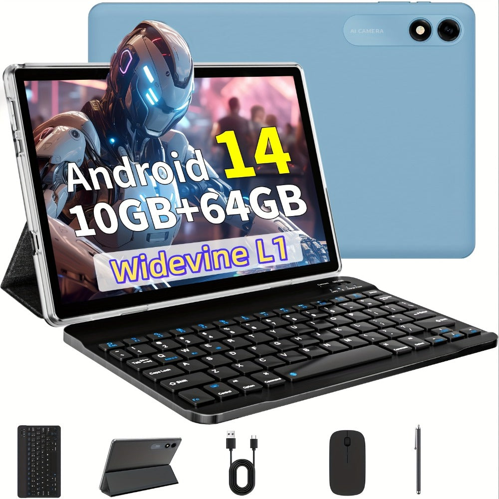 Android 14 Tablet with Keyboard and Stylus – 10 Inch Octa-Core, 10GB RAM, 64GB ROM, 1TB Expandable Storage, 5G Dual-Band WiFi, 5MP+8MP Camera, Complete Bundle with Case, Perfect Gift for Work & School