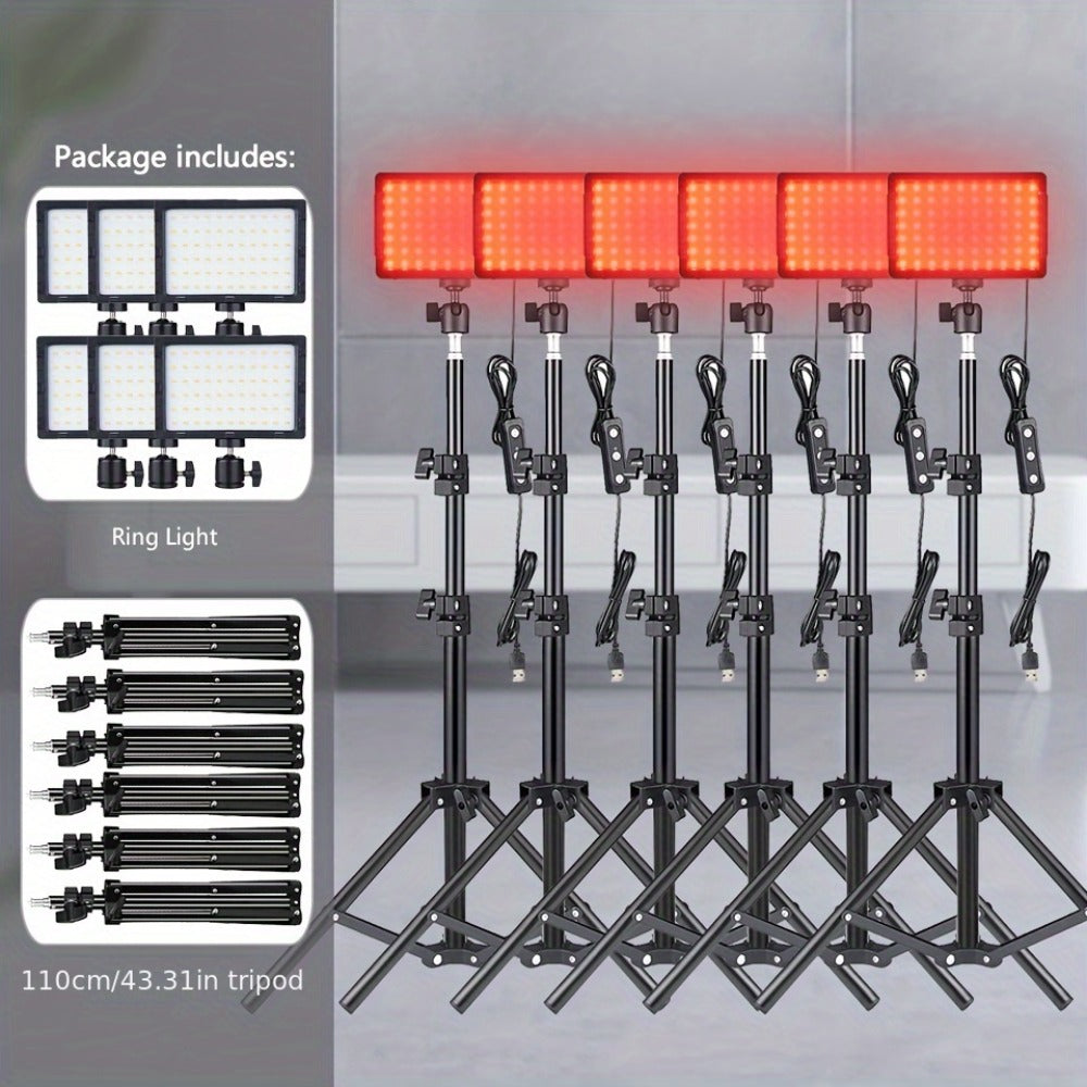 LED Video Light Panel 5600K Dimmable Photography Lighting Kit with Adjustable Tripod Stand & 4 Color RGB Filters for Vlogging Streaming Studio Table Top Photo Video Shooting Content Creator