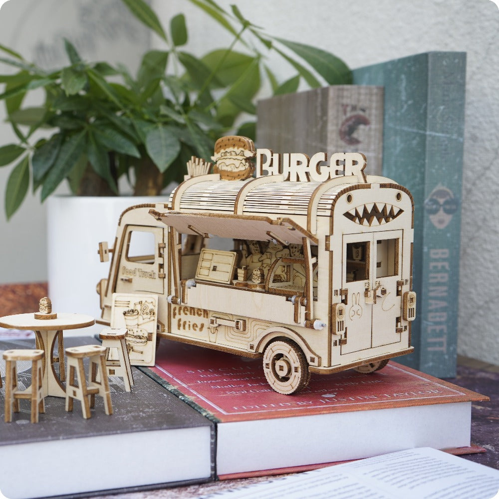 Basswood Food Truck Model Kit, DIY 3D Puzzle for Desk Display