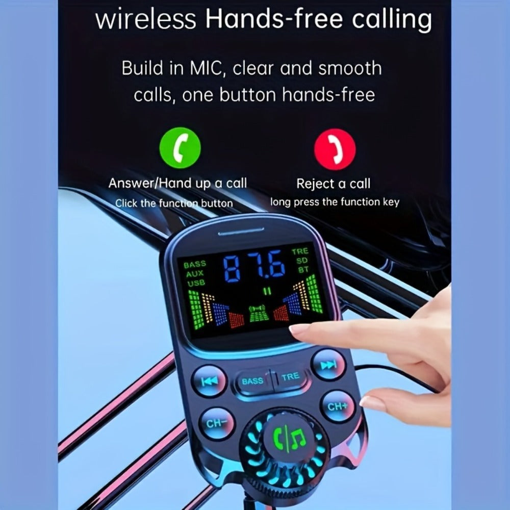Car FM Transmitter Bluetooth 5.3 with QC3.0 & PD 30W Fast Charging, Hands-Free Car Kit, Bass Boost, 3.5mm AUX Audio Input, MP3 Player – Wireless Car Audio Adapter for iPhone Android
