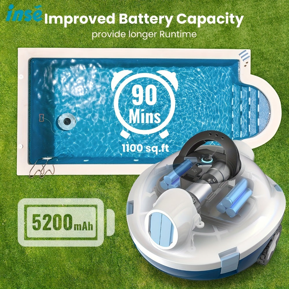 Cordless Robotic Pool Cleaner with 90-Min Runtime – Self-Parking Auto Vacuum | Floating Bracelet Retrieval | Covers 65Ft / 1100 Sq Ft | Lightweight for Above Ground & In-Ground Flat Bottom Pools | 5 Colors