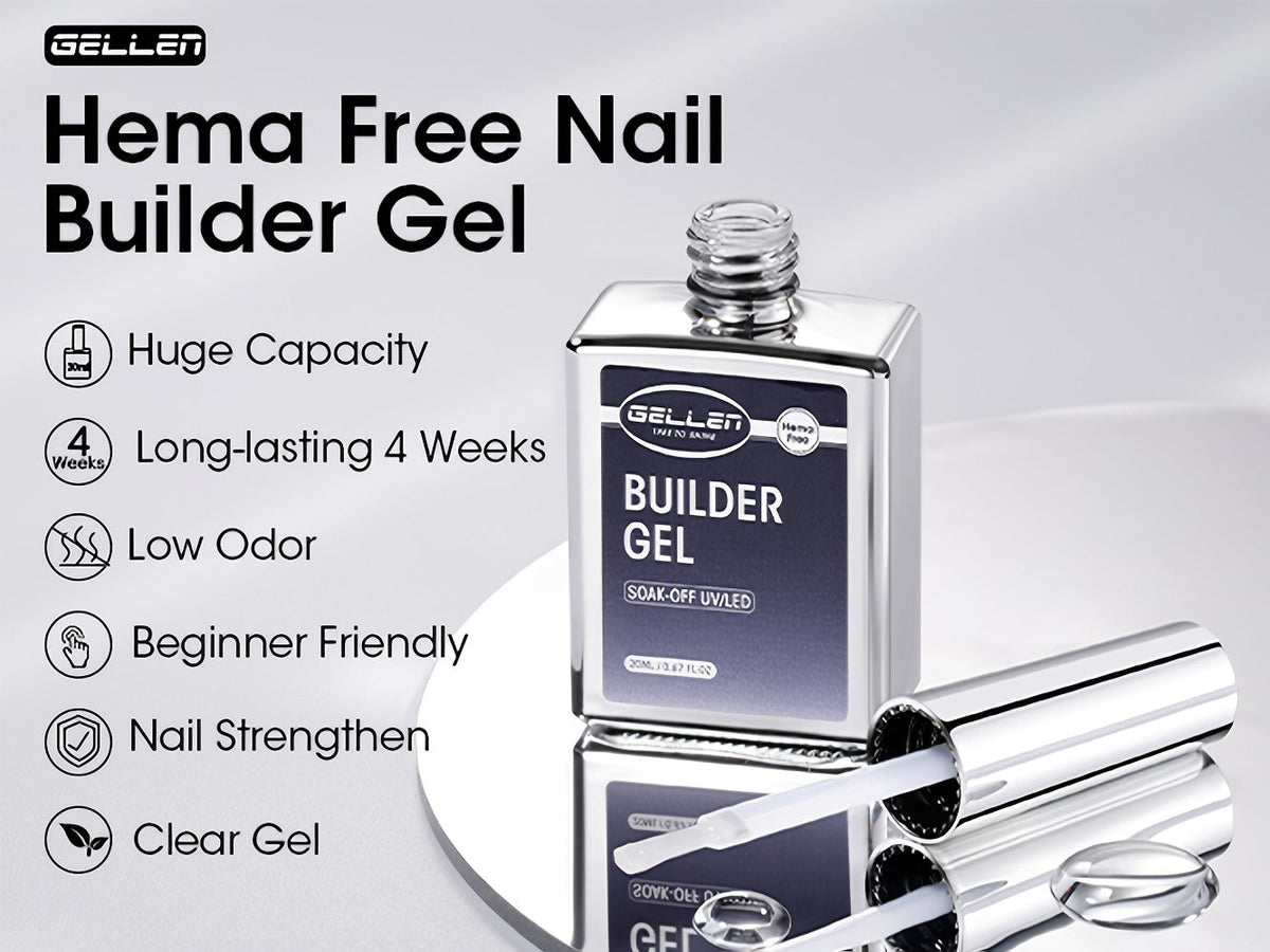 Clear Builder Gel HEMA-Free 5-in-1 2pcs 1.35oz — Nail Extension Strengthener Apex Construction Art Sealing & Repair | Soak-Off UV LED 28+ Days Chip-Proof Wear for Sensitive Skin Salon & Home Use