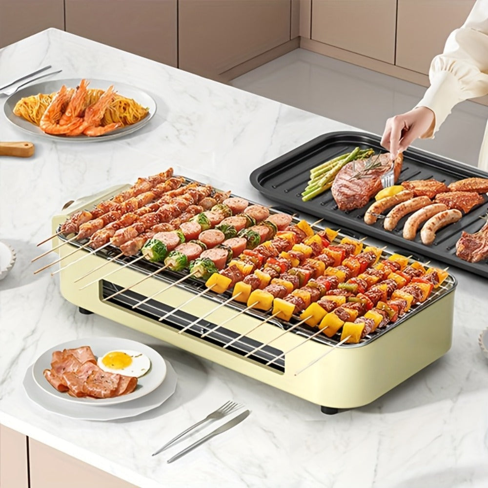 Electric BBQ Grill Indoor – 1500W Smokeless Tabletop Grill with Removable Frying Pan, Waffle Maker & Non-Stick Stainless Steel Plates, Adjustable Temperature, Perfect Christmas Housewarming Gift