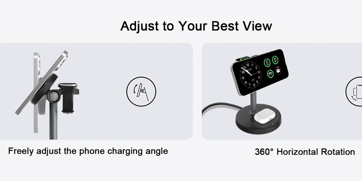 3-in-1 Wireless Charging Station 6 Colors Fast Qi Charger for iPhone 17/16/15/14/13/12, Apple Watch Ultra/Series 11/10/9/SE & AirPods 4/3/2 Pro – Anti-Slip Foreign Object Detection | Pink White Black Purple Green Blue