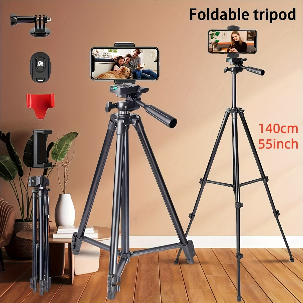 55 Inch Aluminum Tripod with Pistol Grip Head | Dual-Use Phone & Camera Travel Stand for iPhone Android DSLR Mirrorless Action Cam, Portable Lightweight Photography Tripod with Carry Bag
