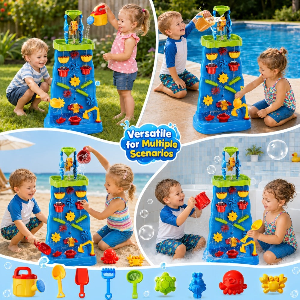 Kids Water and Sand Play Table with Double-Sided Waterfall and Beach Zone
