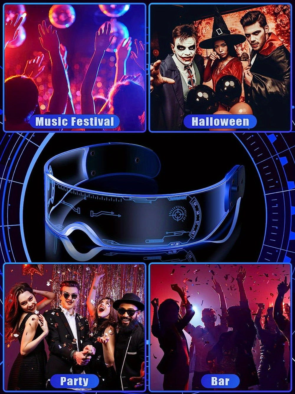 LED Visor Glasses 2 Pack, Cyberpunk Light Up Glasses with 7 Colors and 5 Modes for Parties
