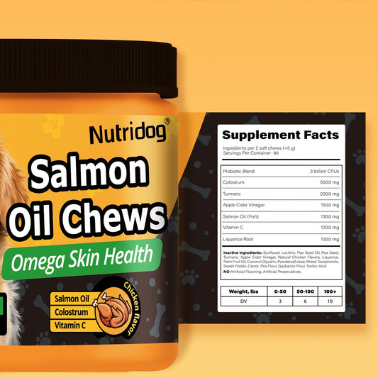 Dog Probiotic Chews with Salmon Oil, Chicken Flavor, 90 Soft Chews