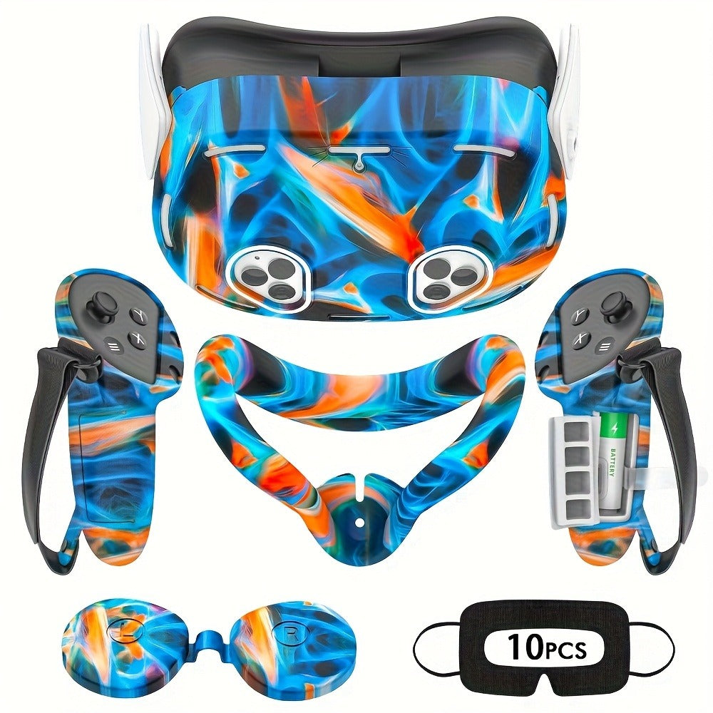 Meta Quest 3S Silicone Cover Set - VR Face Cover Shell Controller Grip Case Camera Lens Protector Full Protection Accessories Kit for Meta Quest 3S