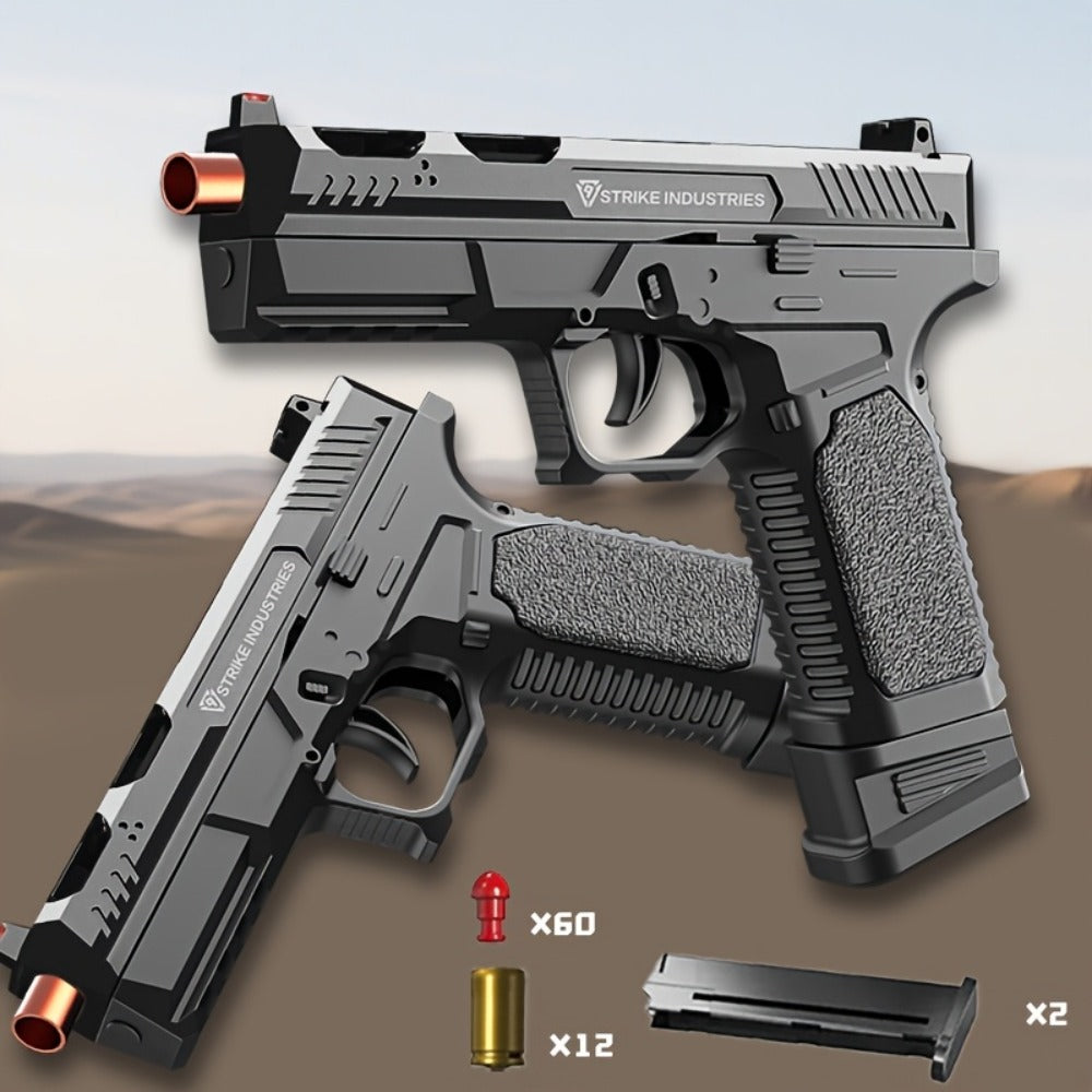 G17 Soft Bullet Toy Gun for Boys – Automatic Rapid Fire Foam Dart Blaster Pistol | Realistic Textured Grip | Outdoor Shooting Game Toy | Black & Silver | Kids Gift Ages 6+