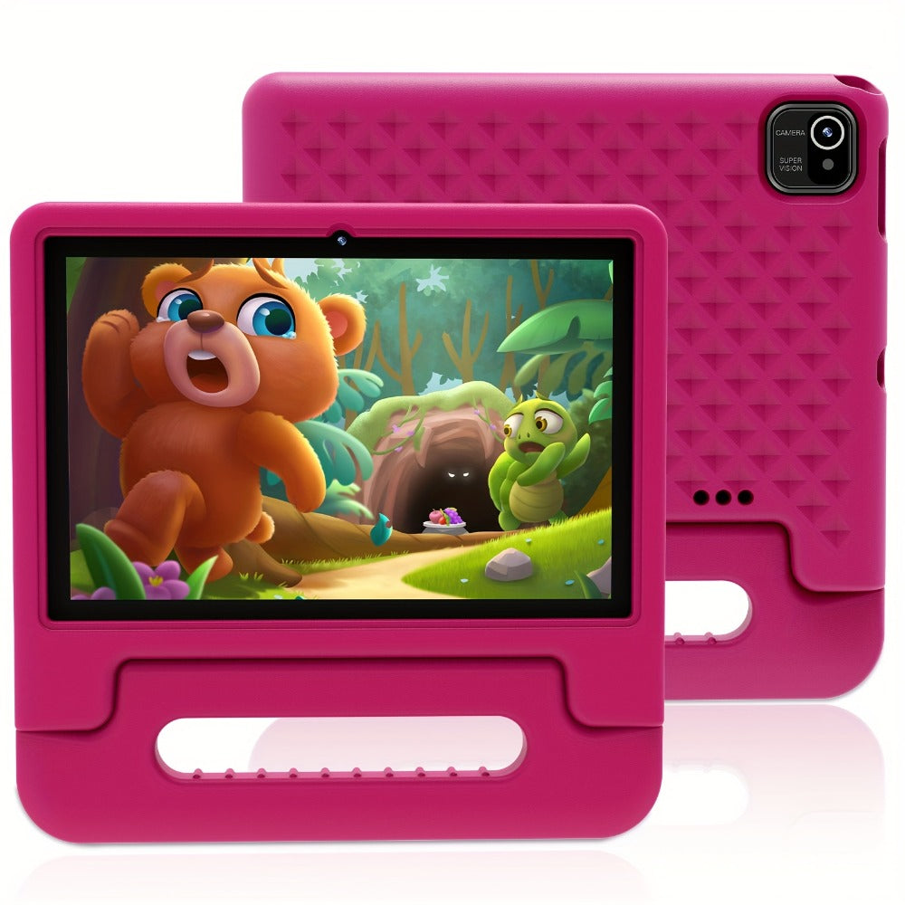 WiFi 6 Kids Tablet 10.1 Inch Android 6GB RAM 64GB ROM 5000mAh Dual Camera Parental Controls Eye Protection Preloaded Educational Apps Games Learning Tablet with Case Gift for Kids Blue Pink