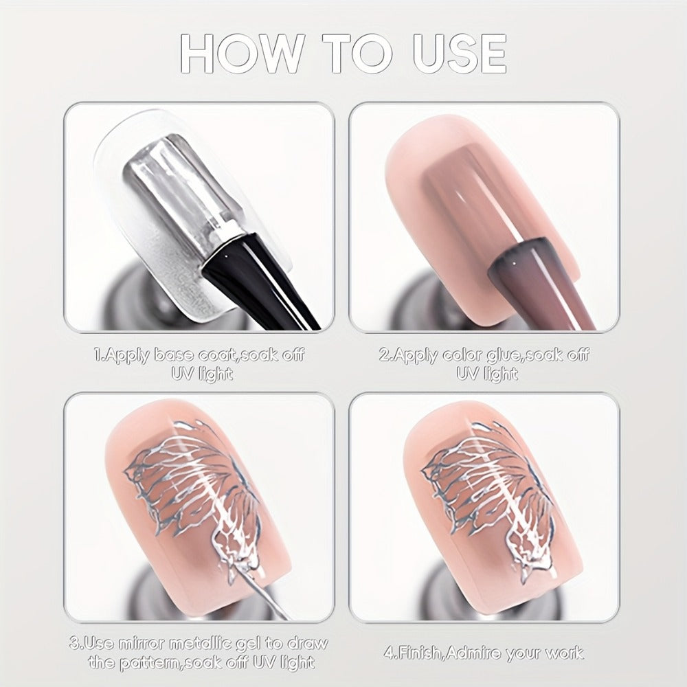 Mirror Metallic Nail Art Gel XEIJAYI Electroplating Bottle - High-Density Edge Painting Floral Color Platinum Shiny Silver Finish, Strong Durable Long-Lasting Salon & DIY Nail Art Polish for Women