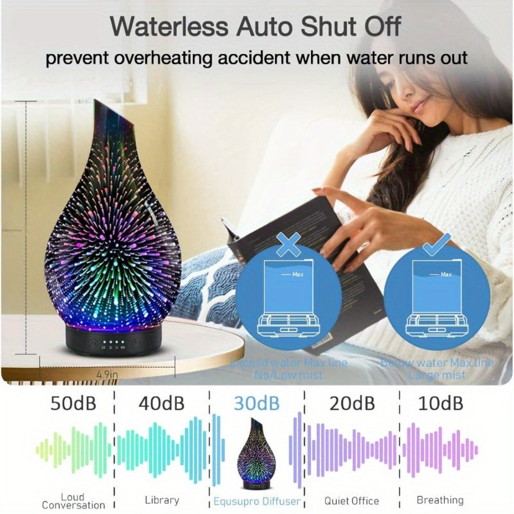 Essential Oil Diffuser Glass Ultrasonic Cool Mist Aromatherapy Diffuser – 4.06 oz Quiet Waterless Auto Shut-Off, 4 Timer Settings, 7 Color Night Light, Home Office Bedroom Use (Silver)