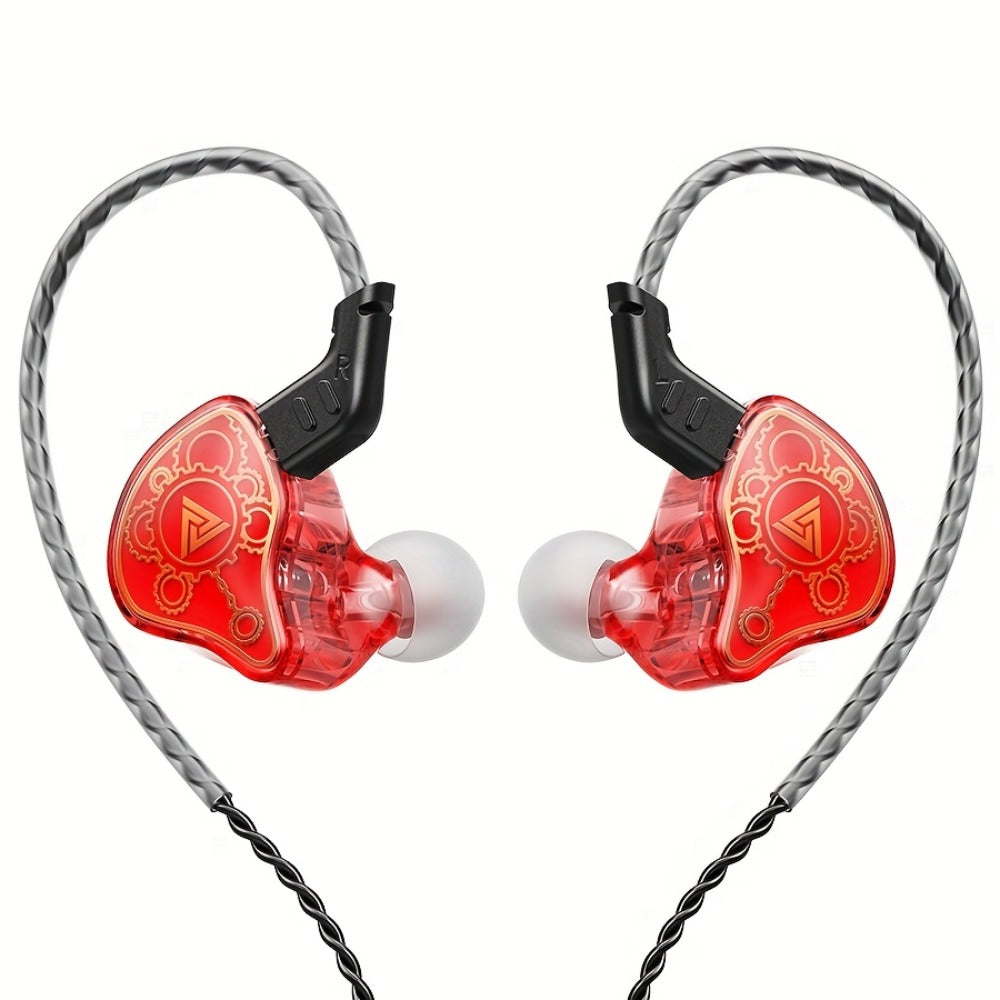 QKZ Hi7T Transparent Dynamic Resin Wired Earphones DJ Monitor HiFi Stereo Heavy Bass 3.5mm In-Ear Earbuds Volume Adjustable Mic for Sports Gaming Gym Music Studio