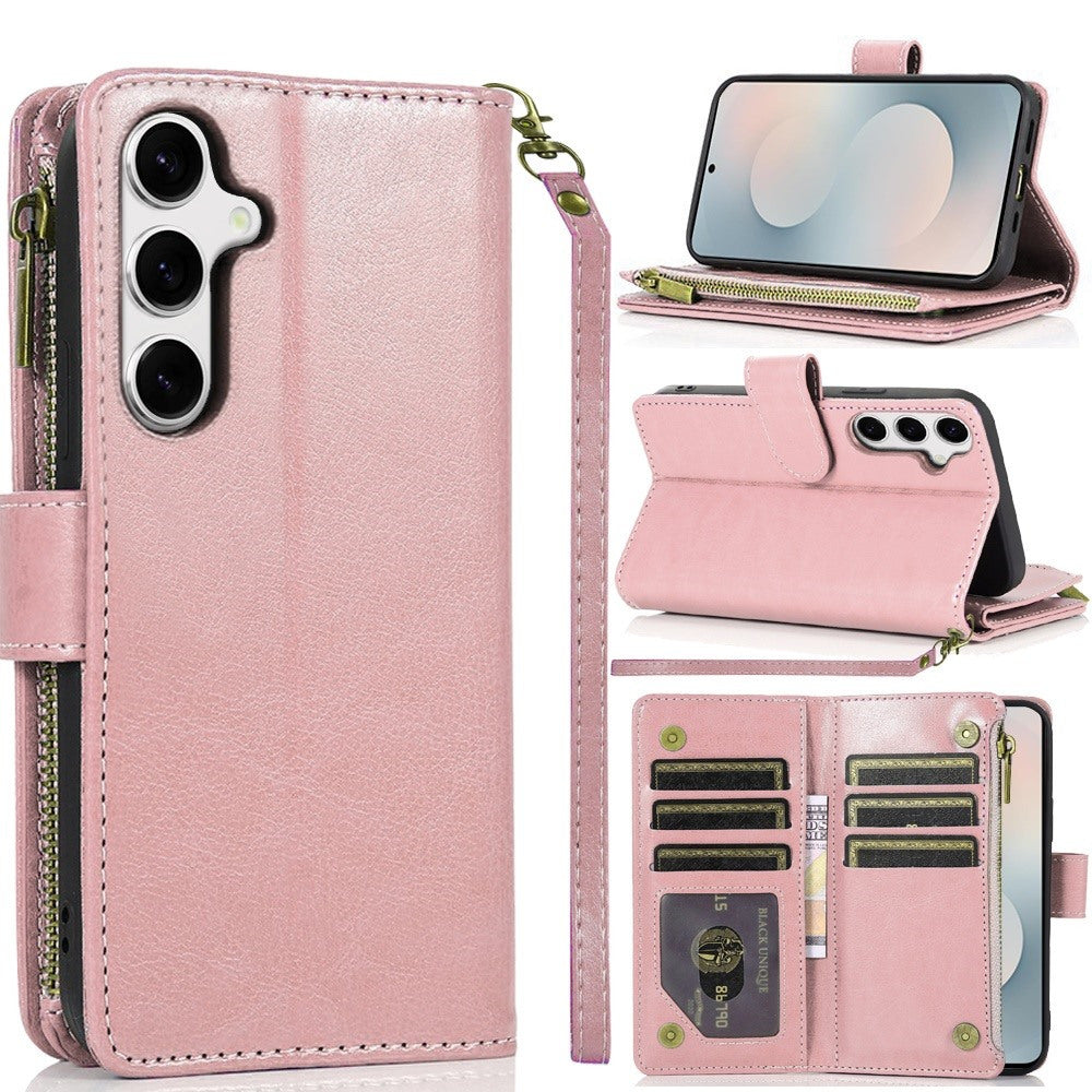 Wallet Case for Samsung Galaxy S25 FE – Luxury Leather Zipper Card Holder ID Window Money Pocket Folio Flip Cover, Slim Protective Phone Case with Card Slots for Galaxy S25 FE Women Men