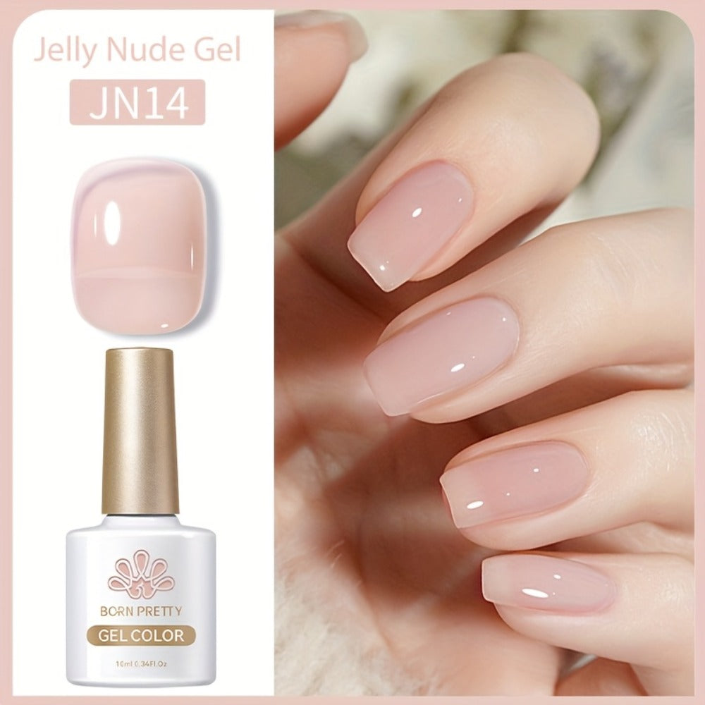 Nude Jelly Gel Nail Polish 10ml Skin Tone Transparent Finish – Semi-Permanent Soak-Off UV LED 30-Day Wear, Jade Nail Art Minimalist Natural Look for Women, Shades JN05 JN68 JN75 JN76