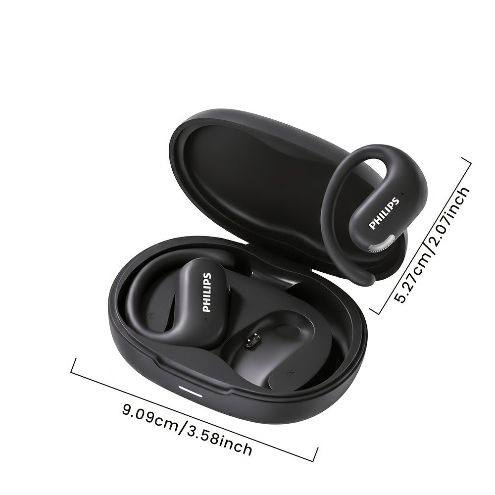 Philips TAT2739 Open Air Earbuds Wireless Bluetooth 5.3 Ear Hook Headphones with Wireless Charging Case – Non In-Ear Open-Back Design, Type-C, Tech Gift for Men Women