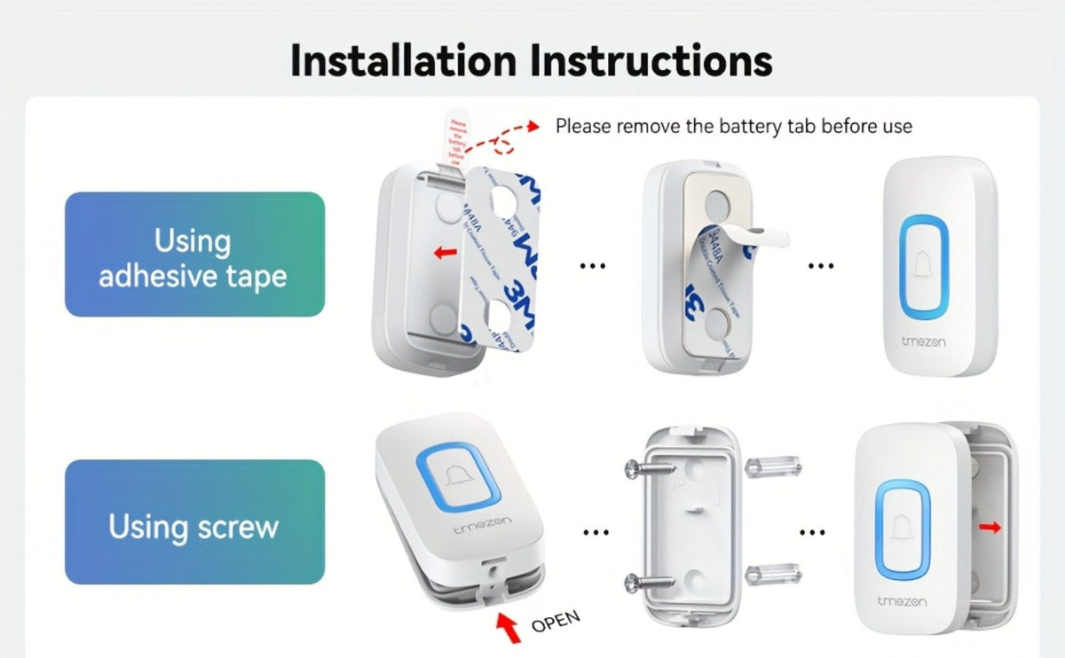 USB Plugin Wireless Doorbell Kit with 60 Melodies, 5 Volume Levels & Colorful LED Indicator, 1000ft Range, Silent Mode, Battery-Powered Transmitter, No Wiring for Home Office Apartment Elderly