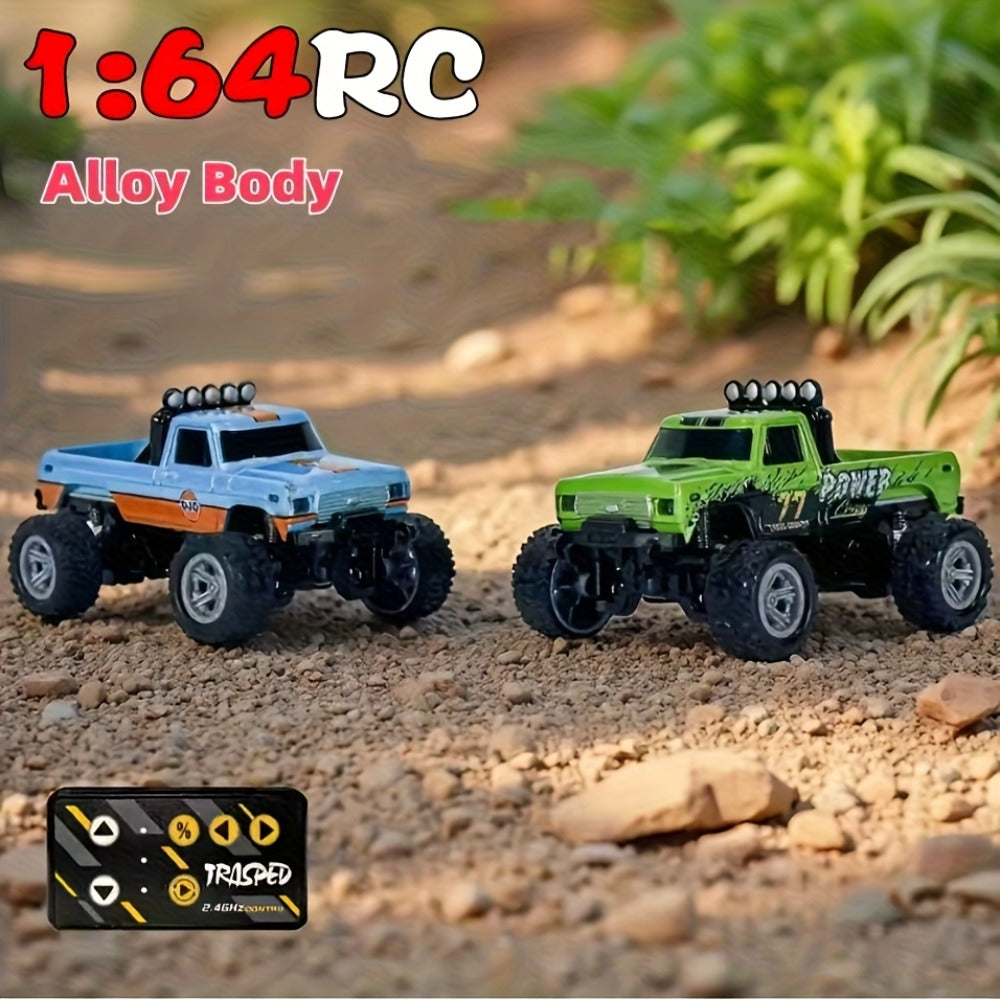 Mini RC Car – 1/64 Scale Alloy Off-Road Monster Truck with 2.4GHz Remote & Shock Absorbers