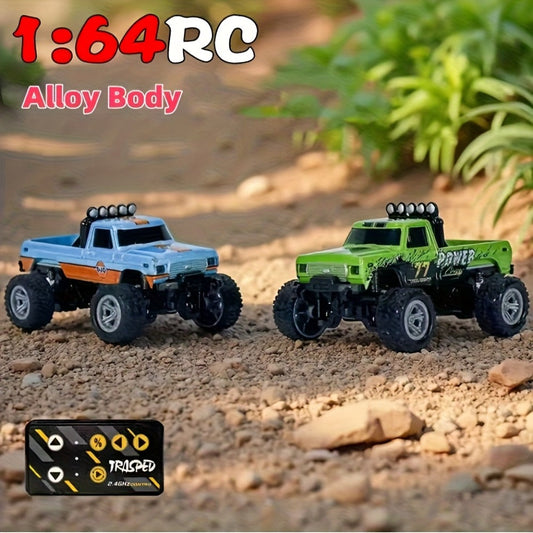 Mini RC Car – 1/64 Scale Alloy Off-Road Monster Truck with 2.4GHz Remote & Shock Absorbers