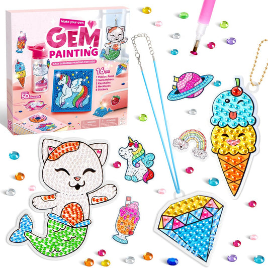 Diamond Gem Art Kit for Kids, 16 Projects, 2,800+ 5D Gems with Suncatchers & Jewelry