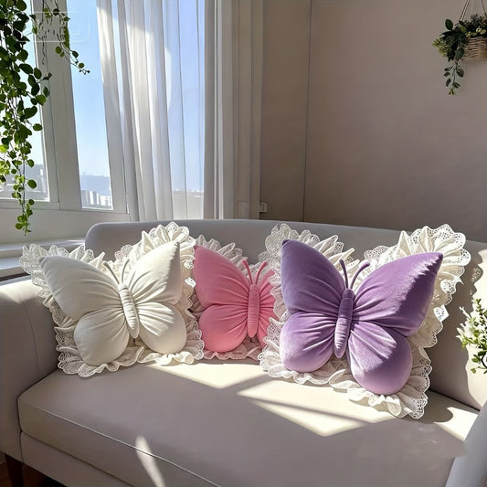 Butterfly Lumbar Pillow in Pink or Purple for Sofa and Bedroom Decor