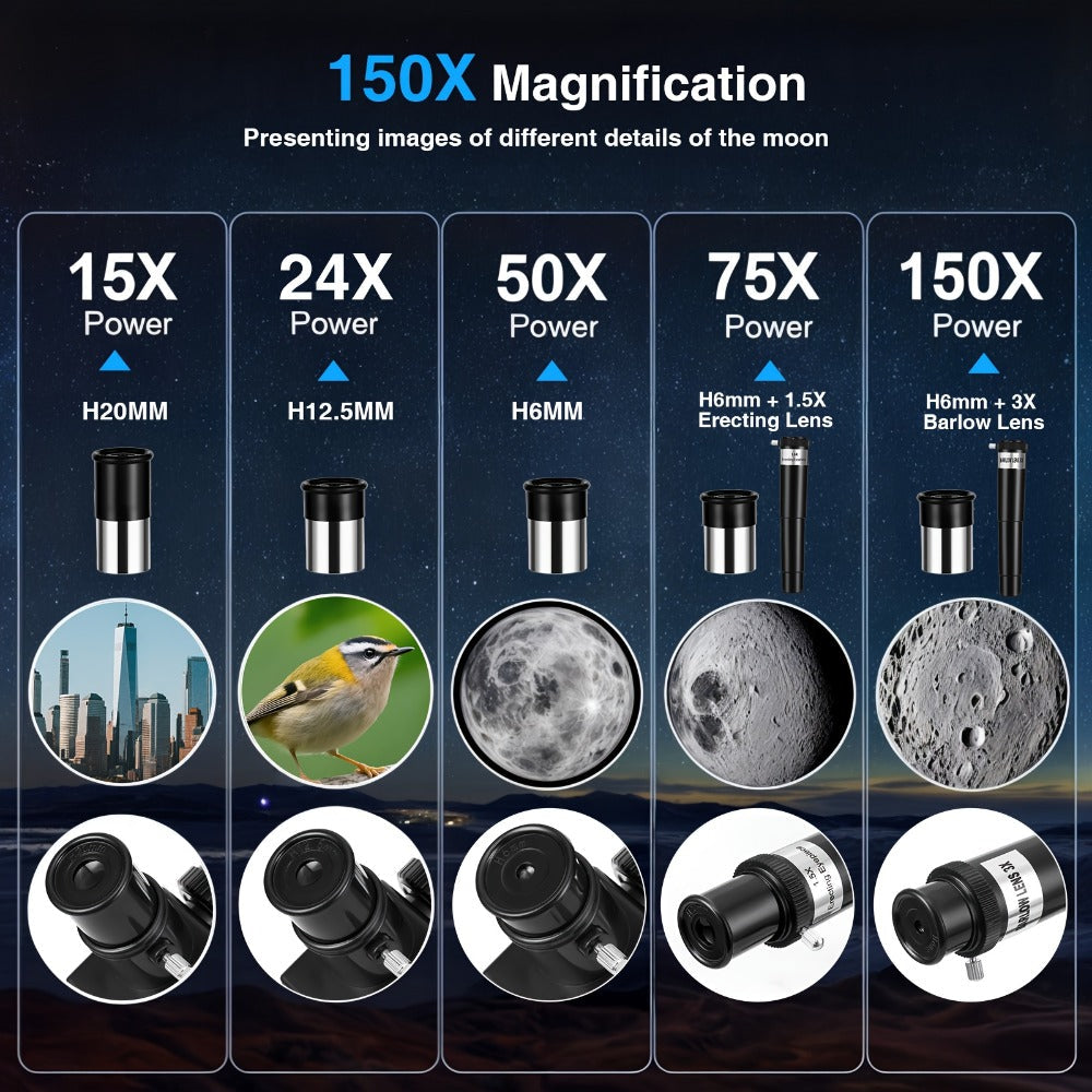 150X Telescope 70mm Aperture for Adults High Power Portable Monocular with Tripod Phone Holder Eyepiece Barlow Lens for Stargazing Nature Viewing Bird Watching Education Gift