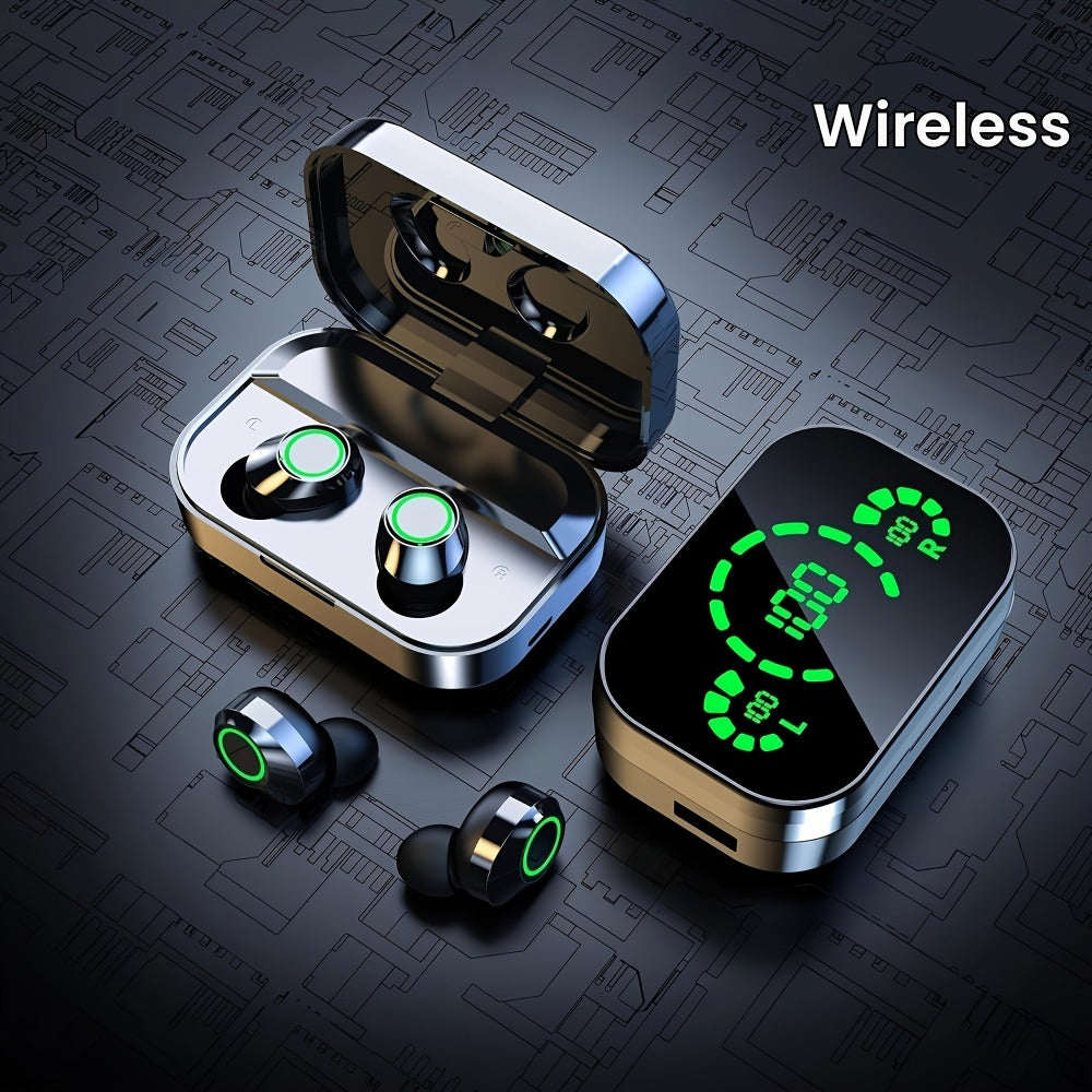 YD03 Digital Display Charging Case Wireless Earbuds, IPX4 Waterproof HD Stereo Touch Control Type-C, Comfortable In-Ear Sport Earphones for Sports Music Gaming Work iPhone Android