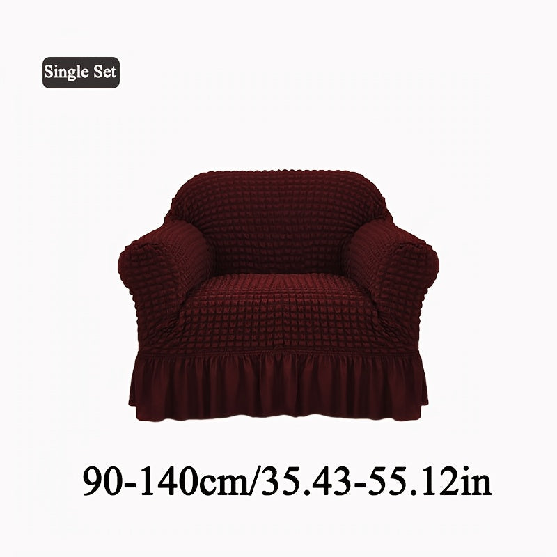 Seersucker Sofa Slipcover Elastic Band Closure Pet-Friendly All-Purpose Sofa Cover for Living Room Home Decor Protection — Single 2 4 Seater Multiple Colors