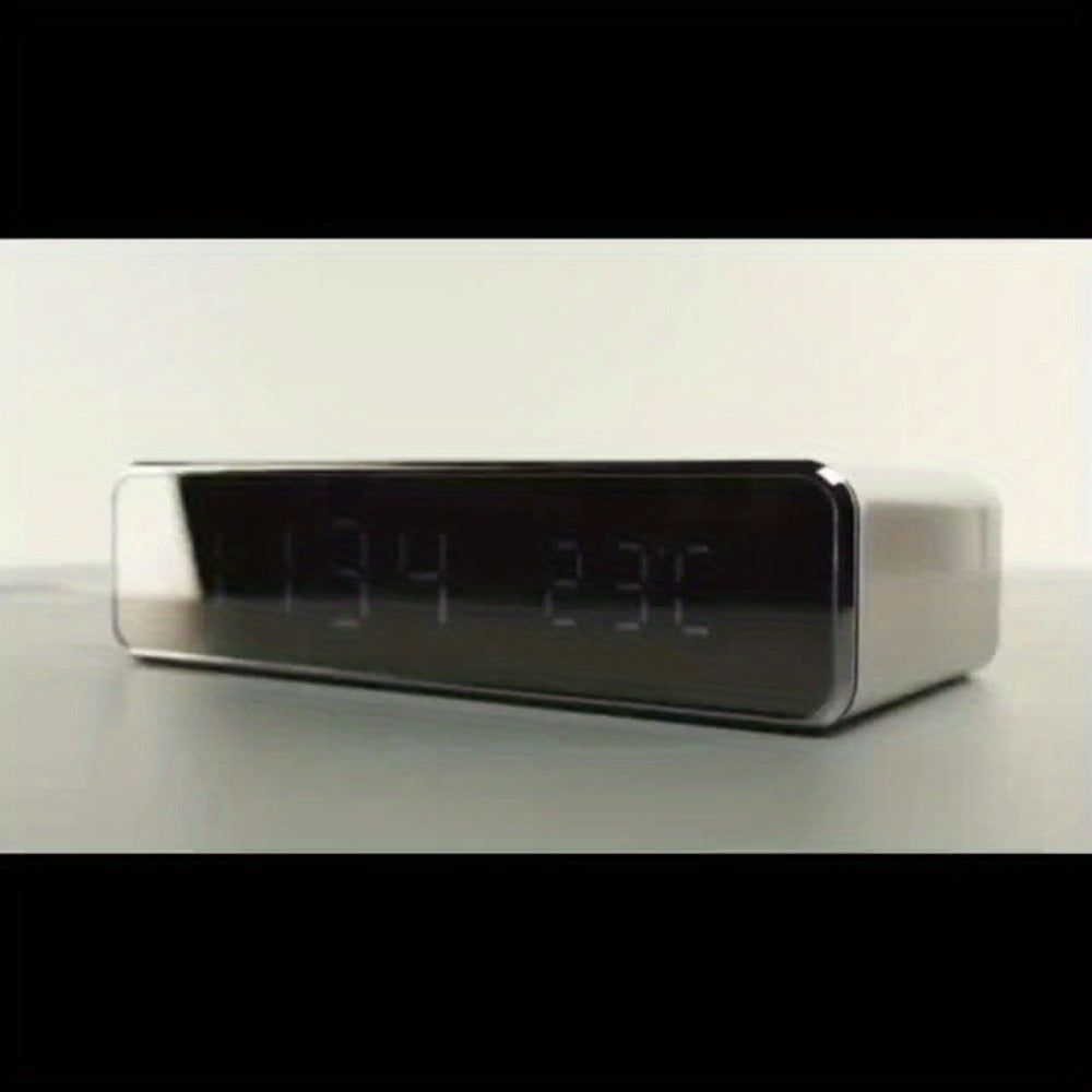 Alarm Clock Wireless Charger with Thermometer 3-in-1 LED Fast Charging Pad for iPhone & Android – 3 Alarms, 12/24H Display, Celsius/Fahrenheit, Power Saving Mode | Bedside Nightstand & Desk Gadget | Black & Silver