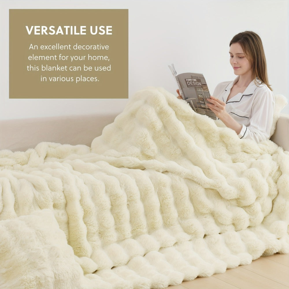 Faux Rabbit Fur Throw Blanket – Ultra-Soft Plush Fleece for Bed, Couch, Sofa & Travel, All Season, 11 Colors, Throw to King Size