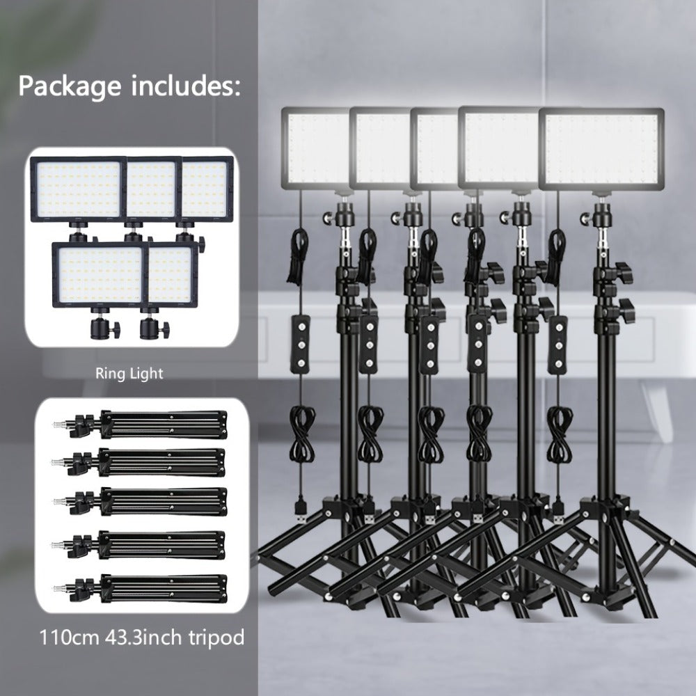 LED Video Light Panel 5600K Dimmable Photography Lighting Kit with Adjustable Tripod Stand & 4 Color RGB Filters for Vlogging Streaming Studio Table Top Photo Video Shooting Content Creator