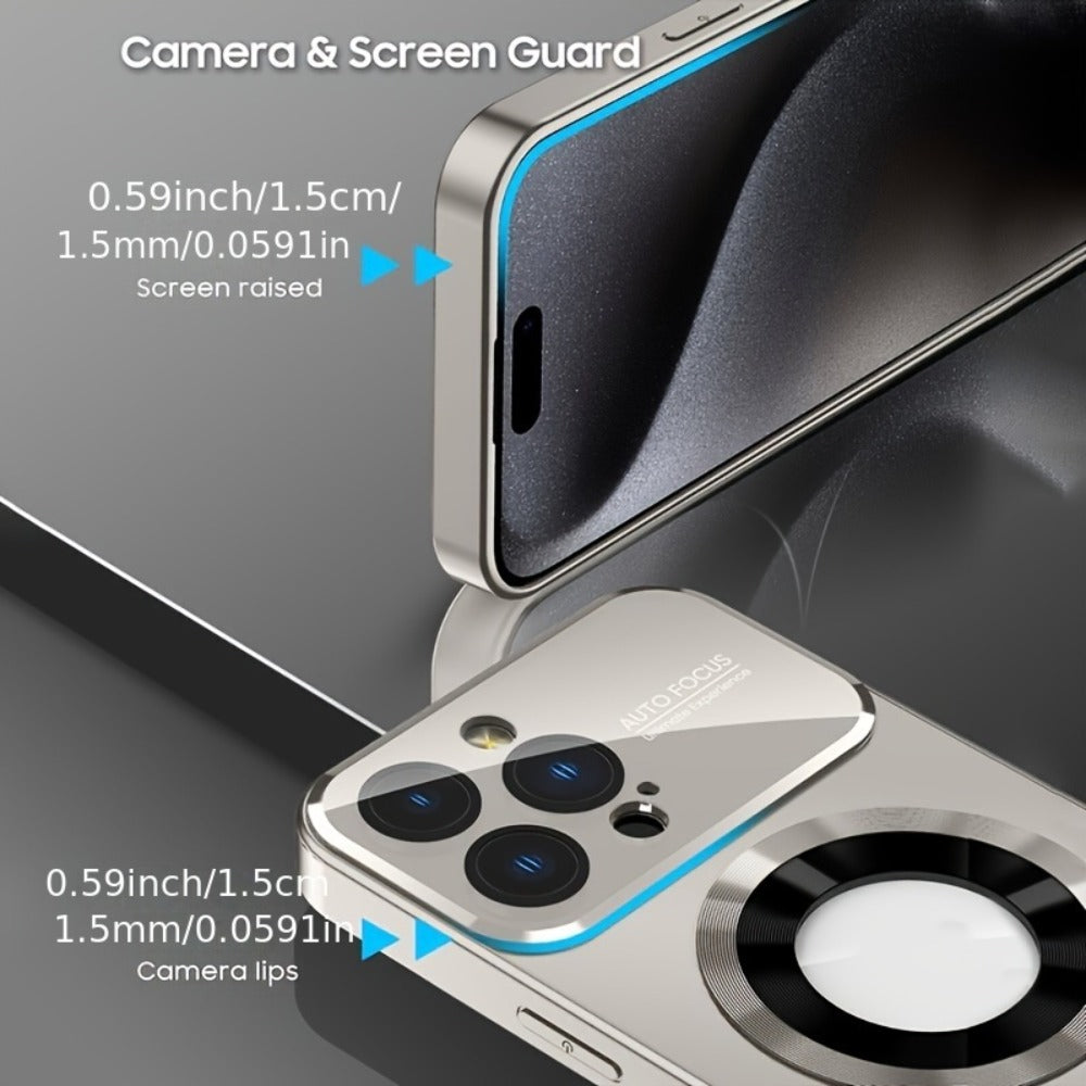 MagSafe iPhone Case Matte Titanium with Built-In Glass Lens Protector for iPhone 17 Pro Max Air 16 15 14 Series – Shockproof Luxury Magnetic Wireless Charging Cover