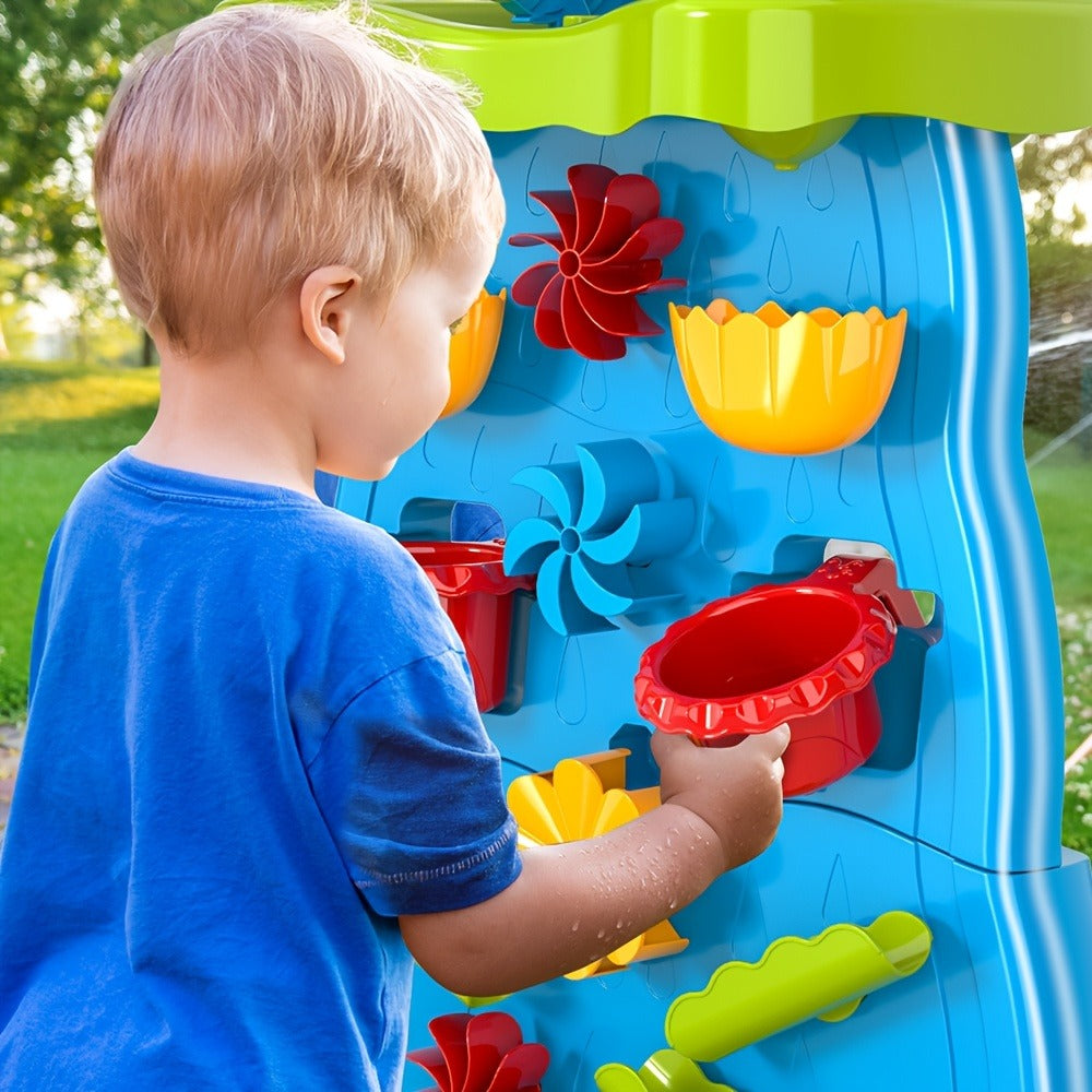 Kids Water and Sand Play Table with Double-Sided Waterfall and Beach Zone